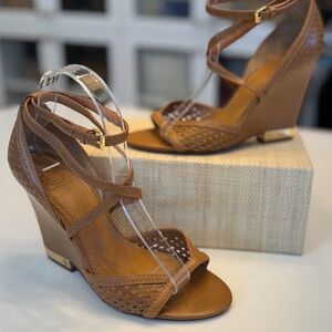 Tory Burch Alyssa perforated Tan Wedge Sandals